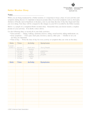 Holter Monitor Diary Sample  Form