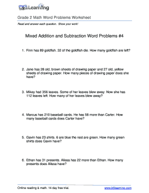 Mixed Addition and Subtraction Word Problems for Grade 2 PDF  Form