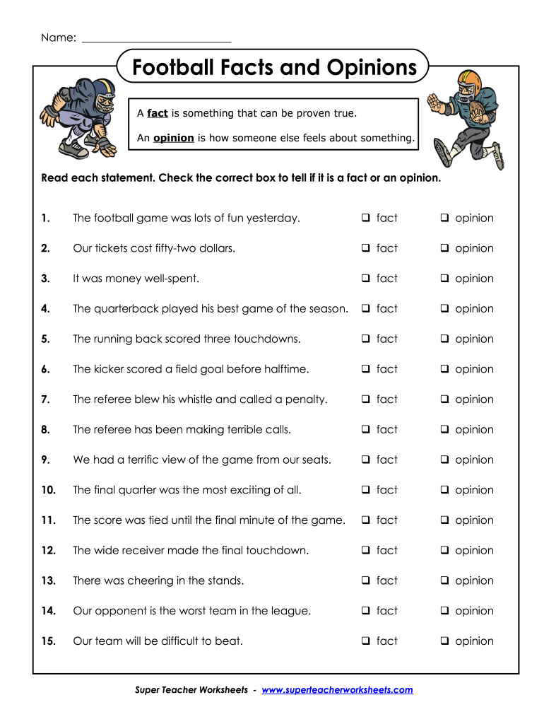Fact Vs Opinion Worksheets