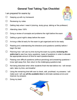 General Test Taking Tips Checklist Edcc  Form