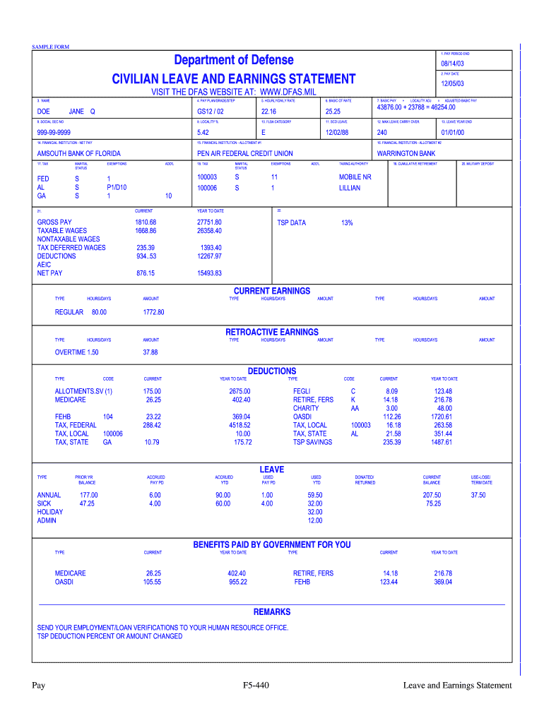 Civilian Leave Earning Statement  Form