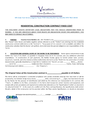 Residential Construction Contract PDF  Form