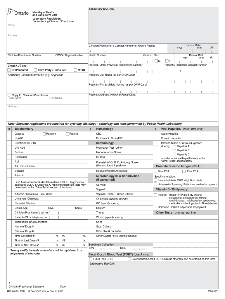 Ontario Lab Requisition  Form