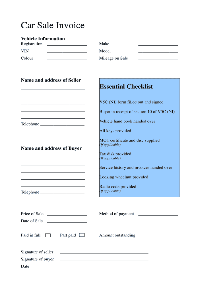 Auto Sale Invoice Filliable Form