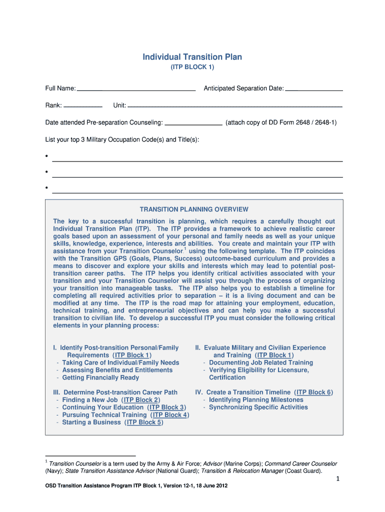  Individual Transition Plan Usmc Fillable 2012-2024