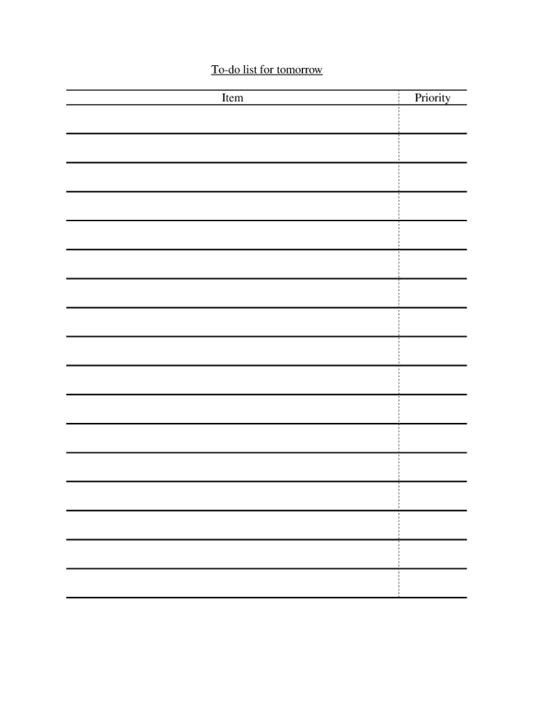 Fillable to Do List  Form