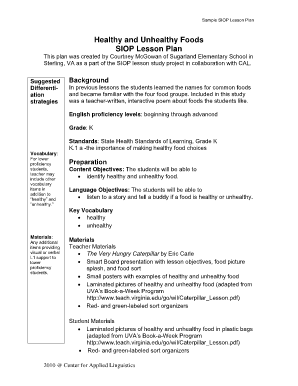 Healthy Food Lesson Plan for Grade 1  Form