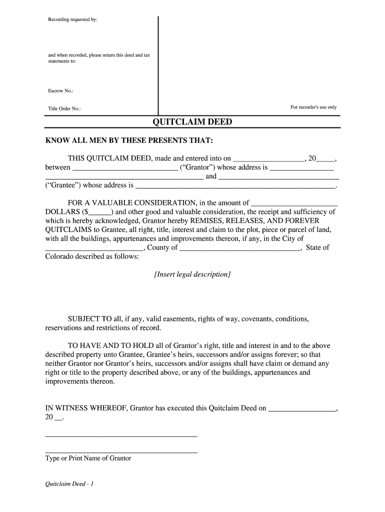 Quit Claim Deed Colorado  Form