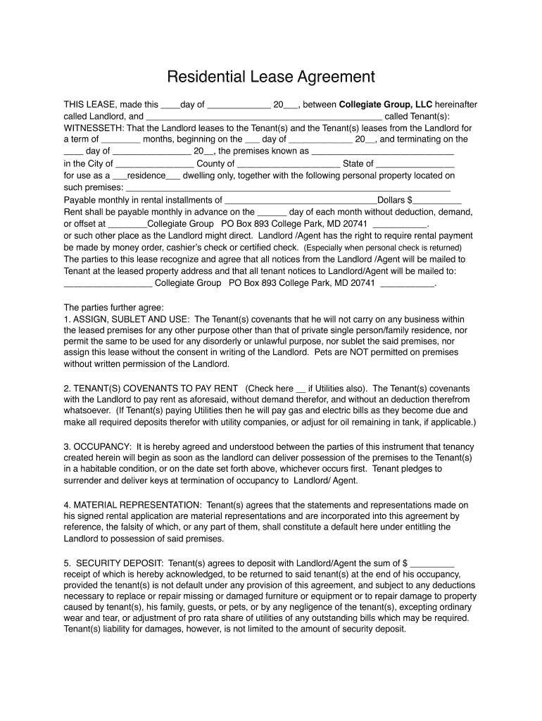 Fill in Blank Lease Agreement  Form