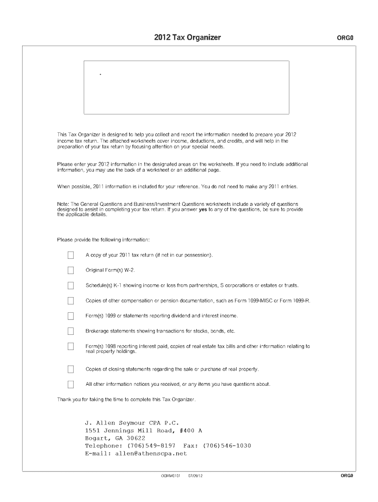 Tax Organizer Fillable Form