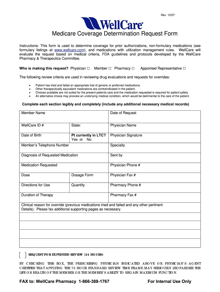  Wellcare Prior Authorization Form 2007-2024