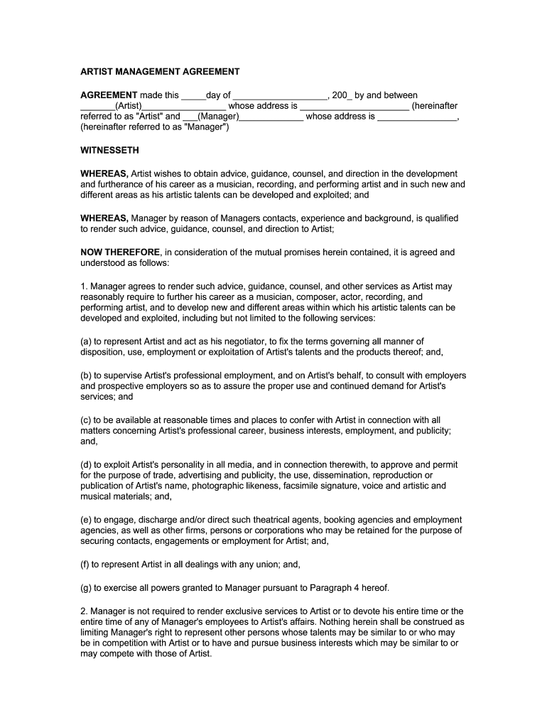 Artist Management Contract Template from www.signnow.com