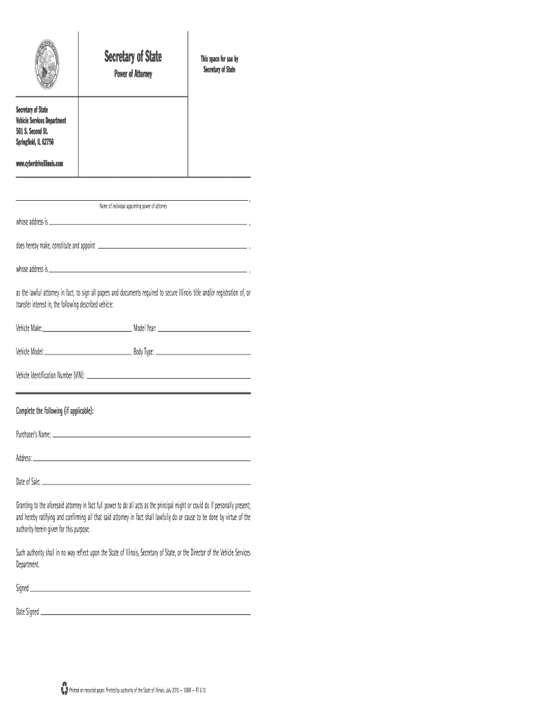  Illinois Secure Power of Attorney Form 2010