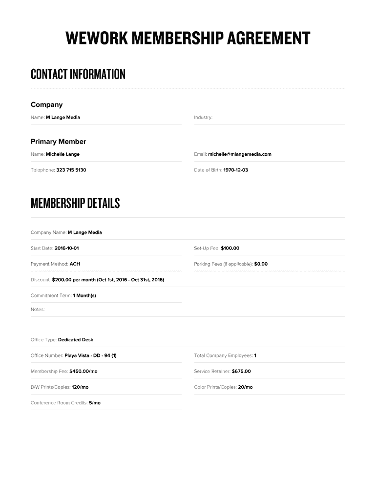 Wework Membership Agreement PDF  Form