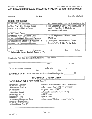 AUTHORIZATION for USE and DISCLOSURE of PROTECTED  Form