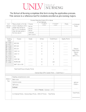 Unlv Nursing Calculation Sheet  Form