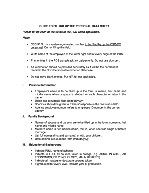 What is Personal Data Sheet  Form