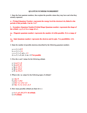 Quantum Number Practice Worksheet  Form