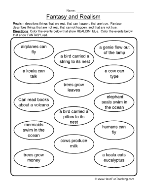 Reality and Fantasy Worksheet  Form