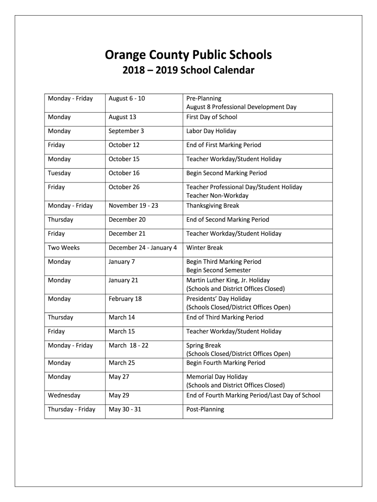 Ocps Calender Form Fill Out And Sign Printable PDF Template SignNow