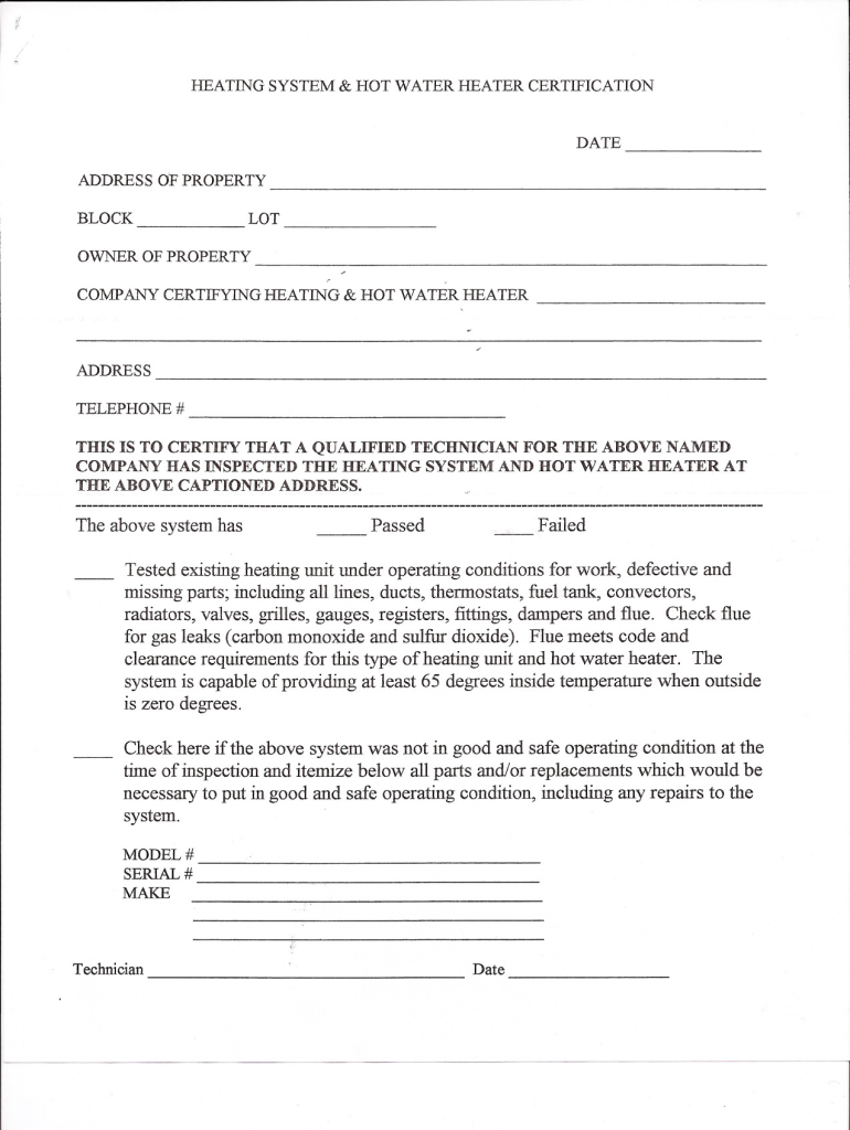 Water Heater Certification Form