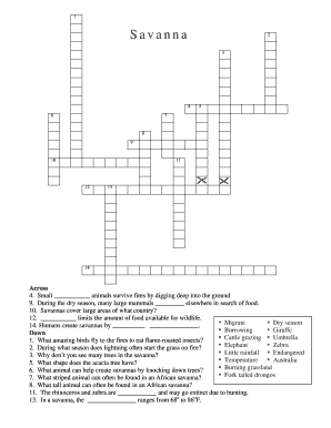 Savanna Crossword Puzzle  Form