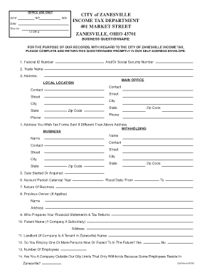 City of Zanesville Income Tax  Form