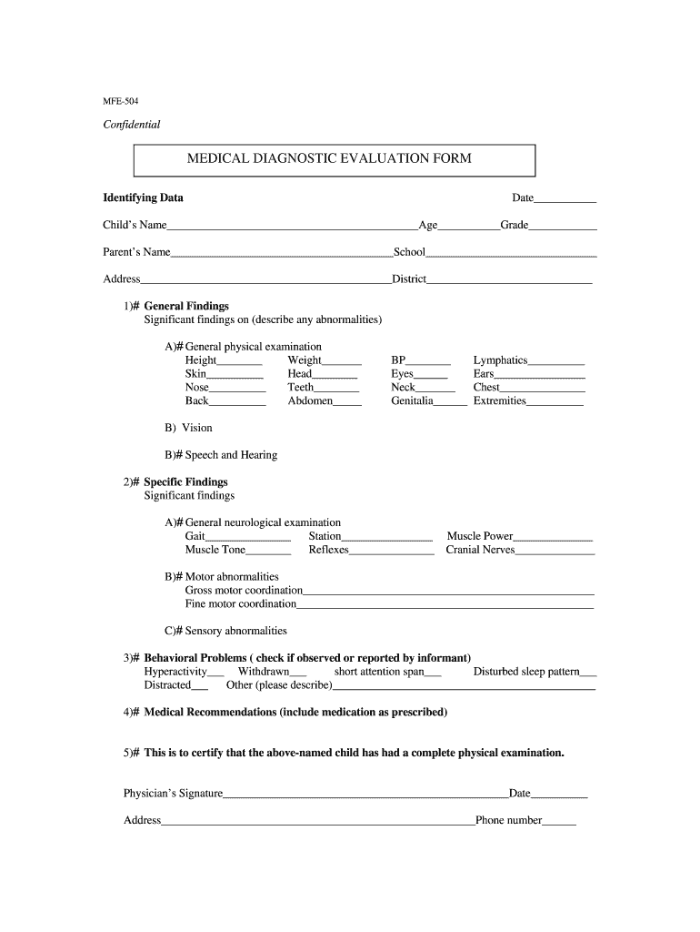 Medical Diagnosis Template  Form