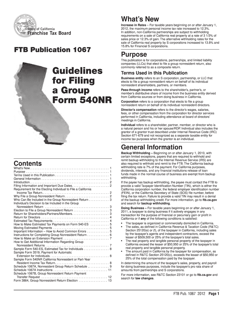  Publication 1067 Guidelines for Filing a Group Form 540NR 2020