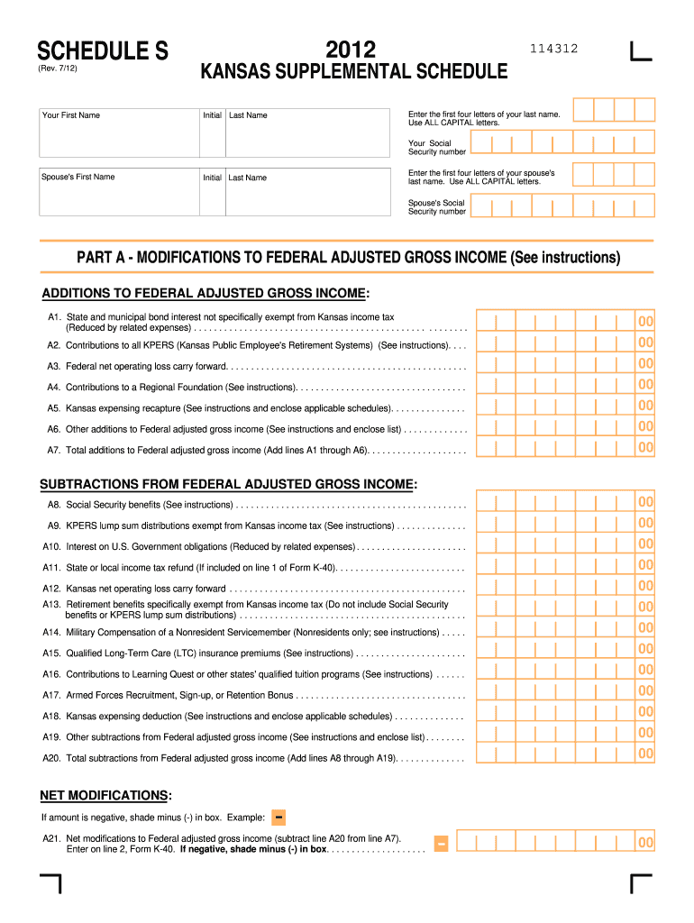  Schedule S Form 2012