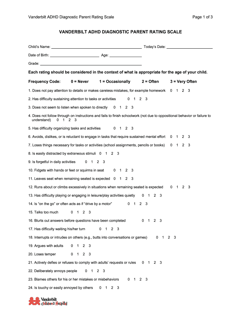 Vanderbilt Assessment Online  Form