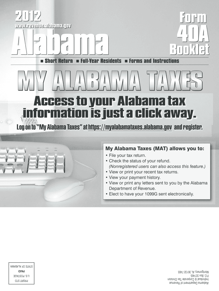  Alabama 40a Tax Form Instruction Booklet 2019