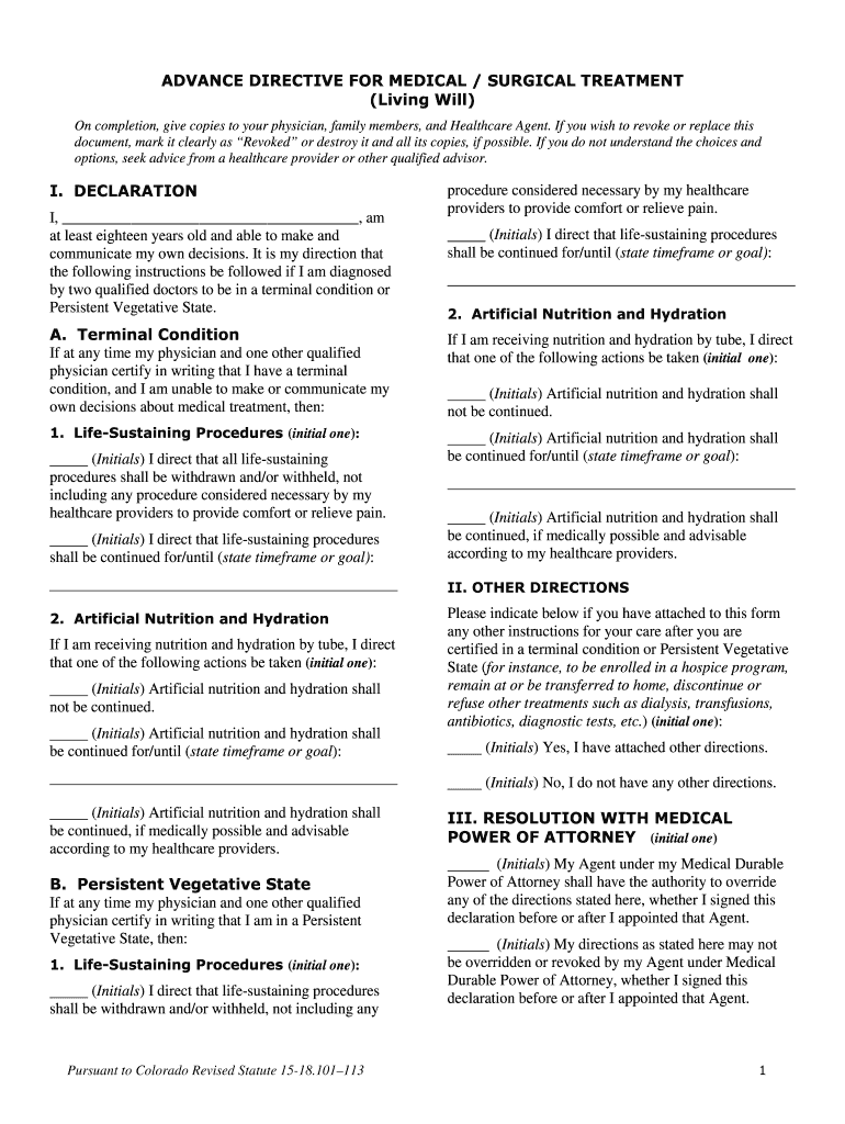 Colorado Advanced Directives  Form