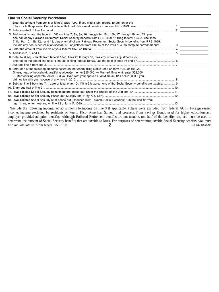 Taxable Social Security Worksheet Fillable Form