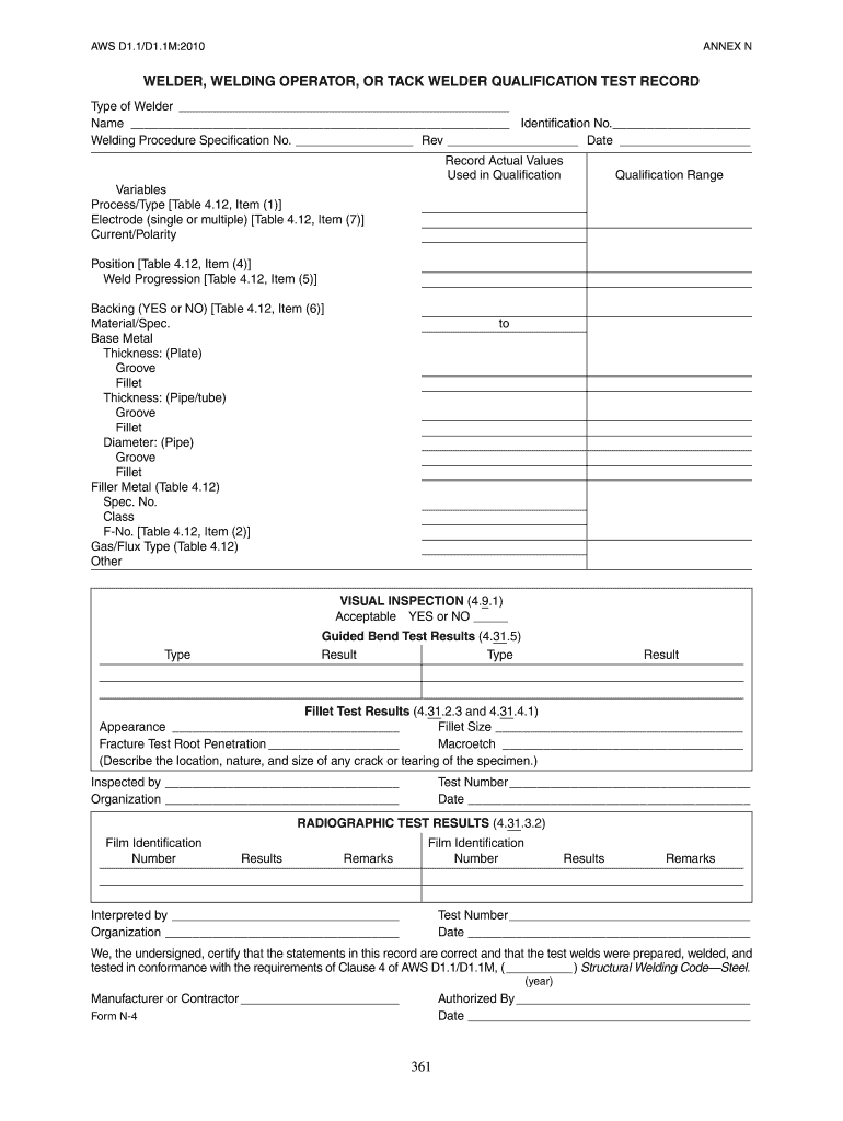  Format of Welder Qualification Certificate 2010