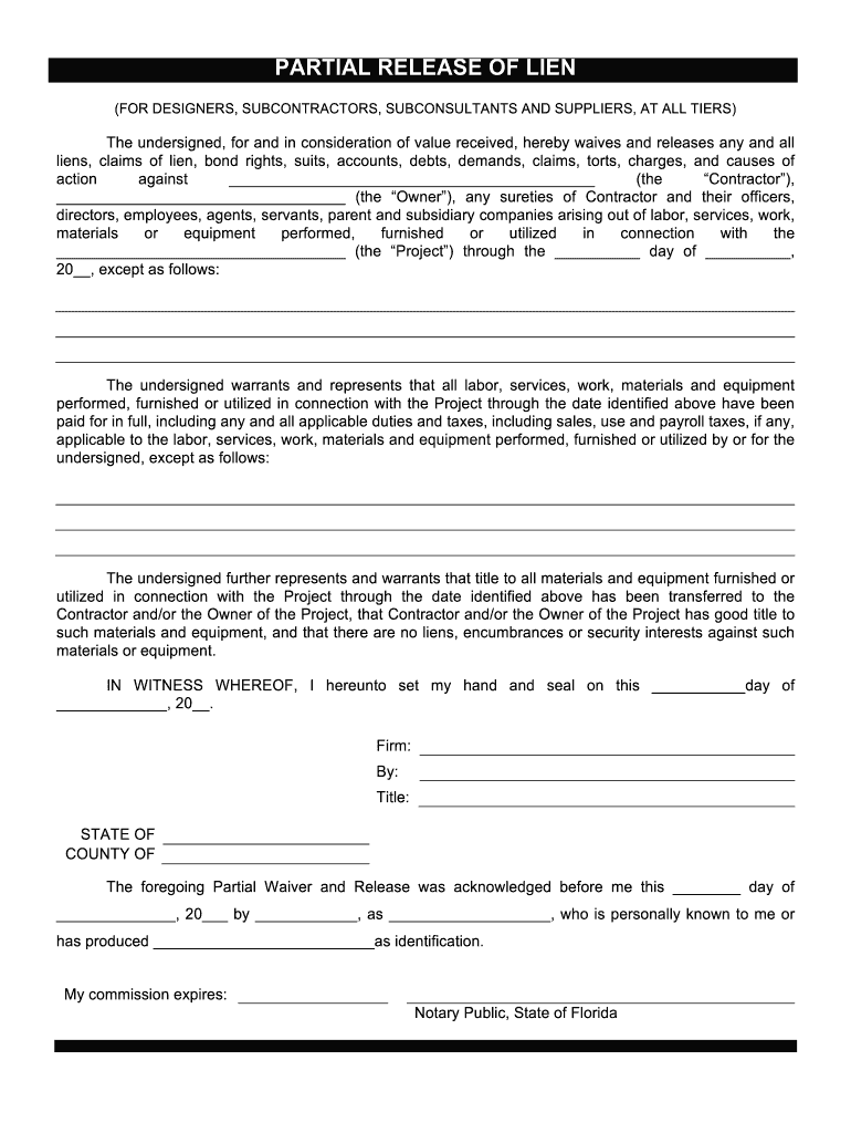 Fillable Partial Lien Waiver Form