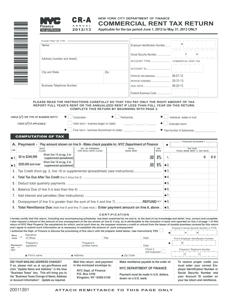  Cr a Commercial Rent Tax  Form 2012