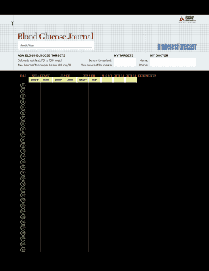 Diabetes Forecast Blood Glucose Journal  Form