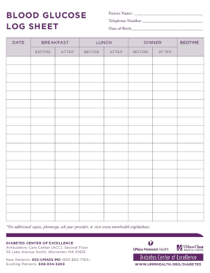 Blood Glucose Log Form