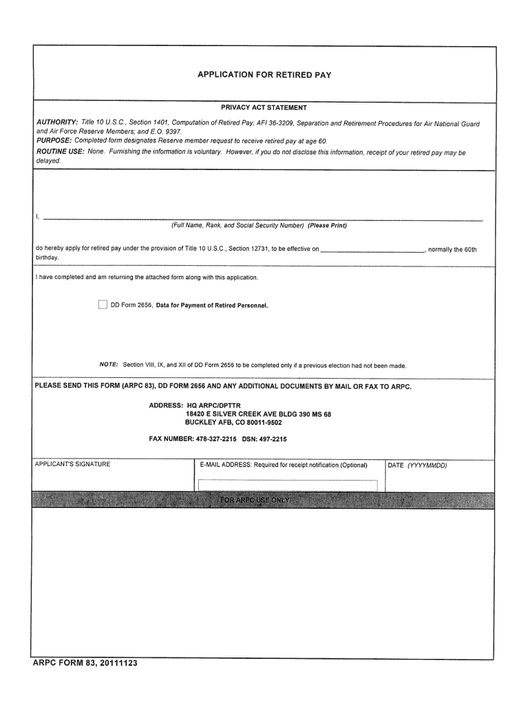  Arpc Form 83 2011-2024