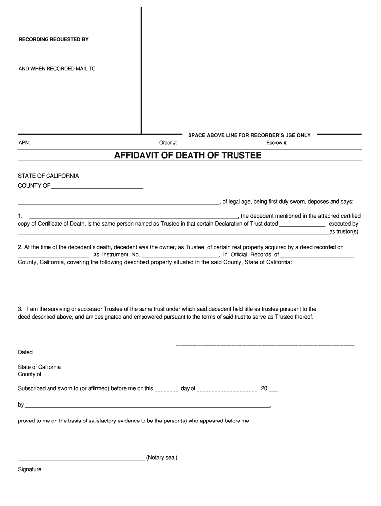 Affidavit of Death of Trustee California  Form