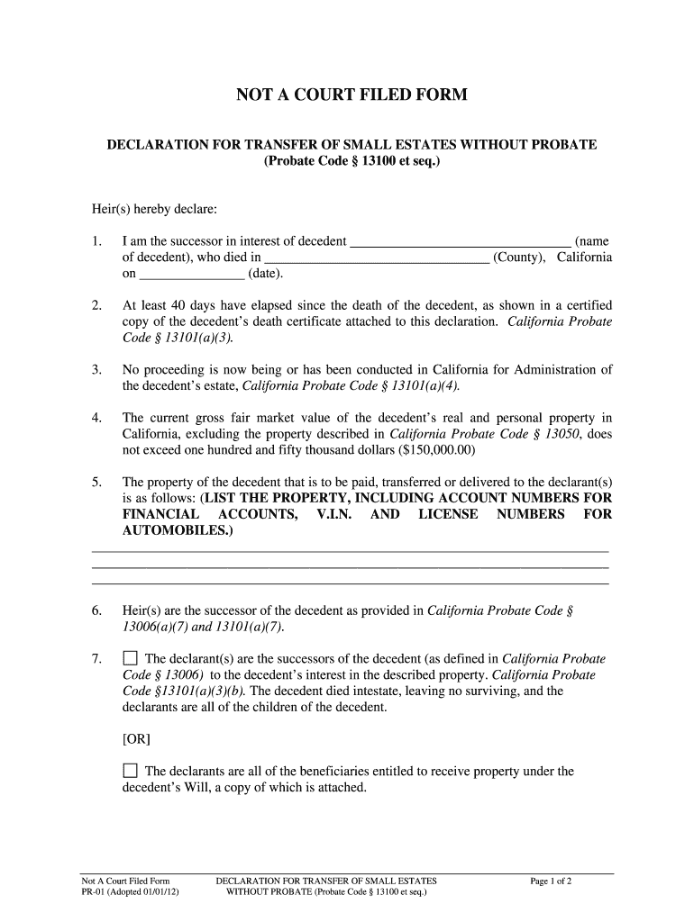  Small Estate Affidavit 2012-2024