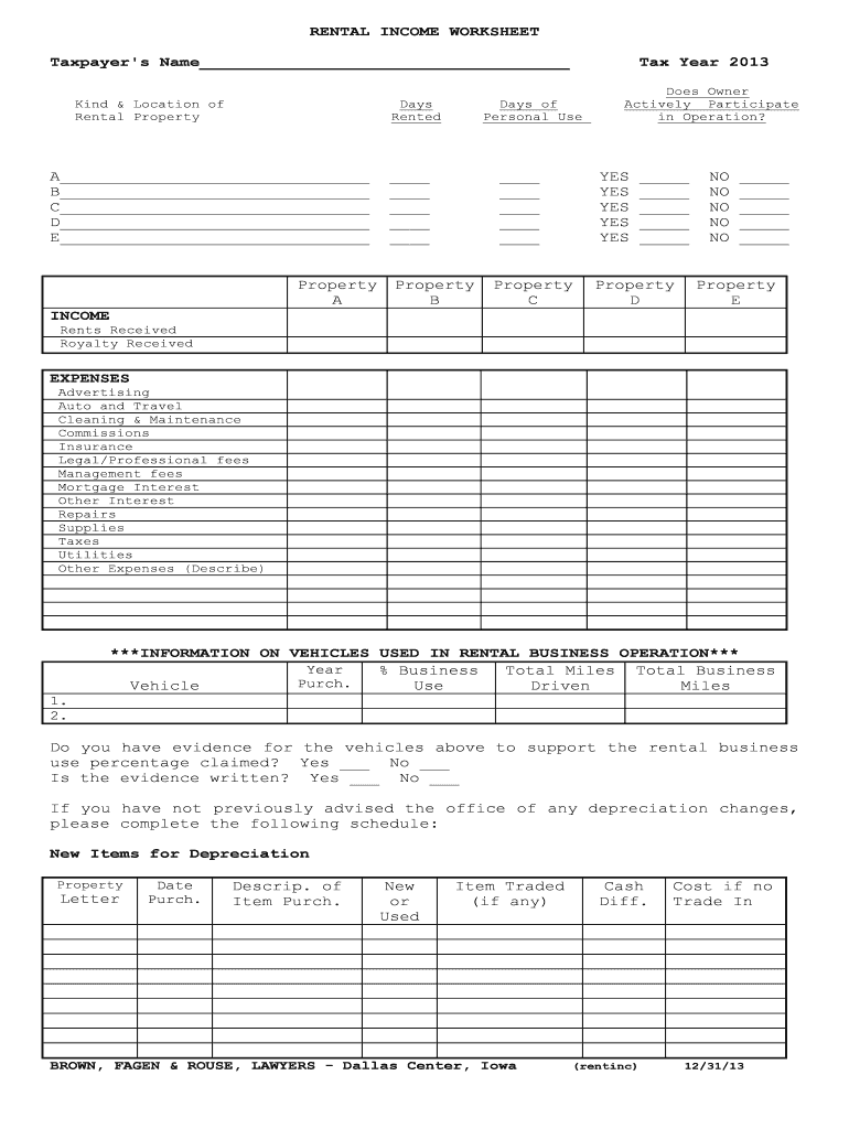  Schedule E Worksheet 2013-2024