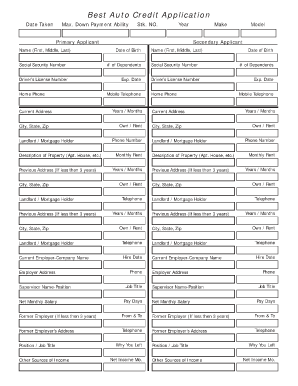 Auto Credit App Form