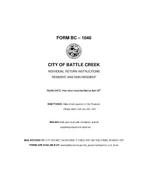 Battle Creek City Tax Filing  Form