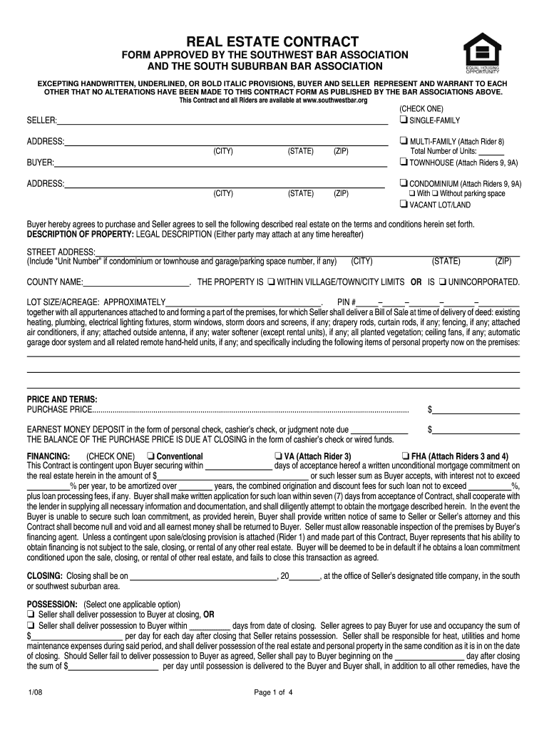  Real Estate Contract by Southwest Bar Association 2008-2024