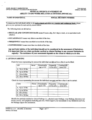 Medical Source Statement of Ability to Do Work  Form