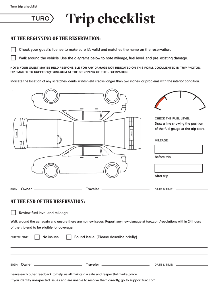 Turo Checklist  Form