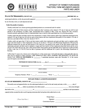 Mississippi Farm Tax Affidavit  Form