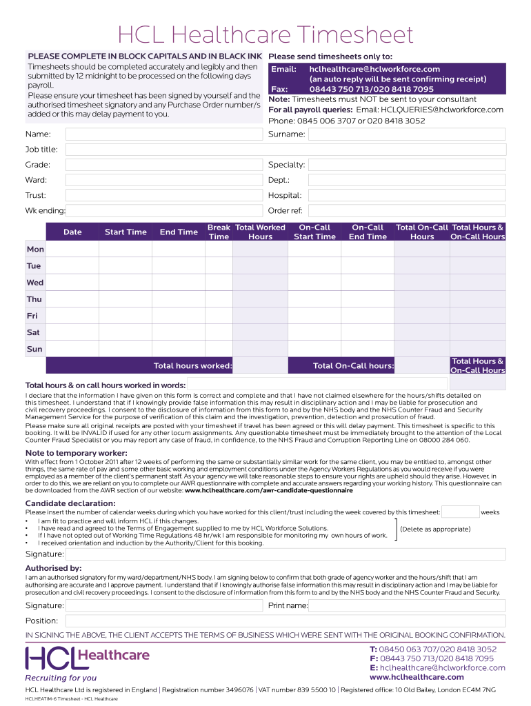 Hcl Doctors Timesheet  Form